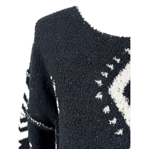 NWT Black White Slouchy Aztec Sweater | Boho Coastal Cowgirl Whimsigoth Tribal S - Picture 3 of 16
